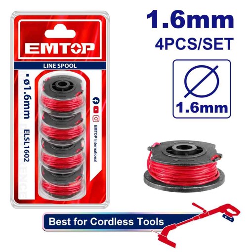 Line Spool Set for Lithium-ion Grass Trimmer 1.6mm Spiral Line 5m Length 4pcs Spools Compatible with ELGT and ULGT Series Double Blister Packed